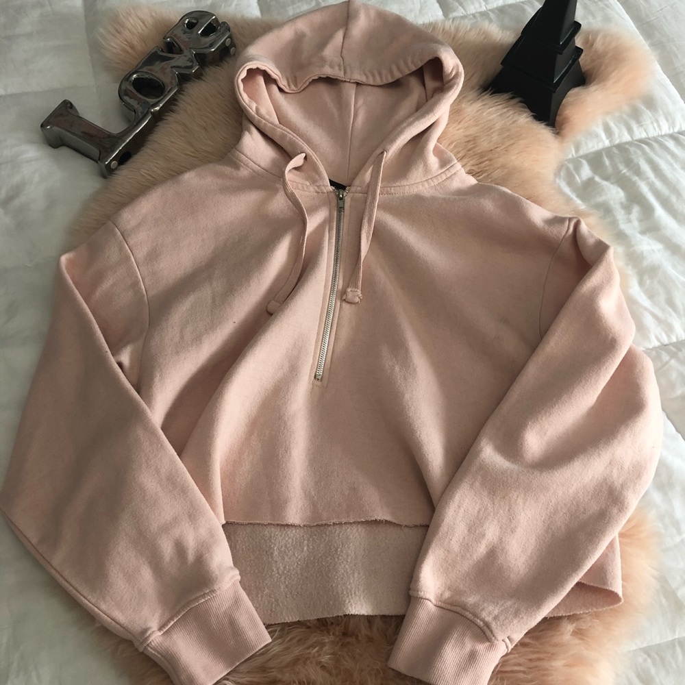 Pink half zip cropped hoodie
